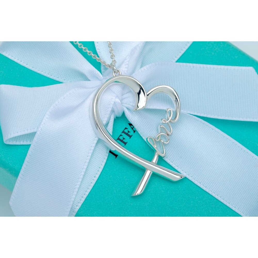 Tiffany & Co. RARE Heart Necklace Paloma Picasso Graffiti Cursive LOVE XL 30"